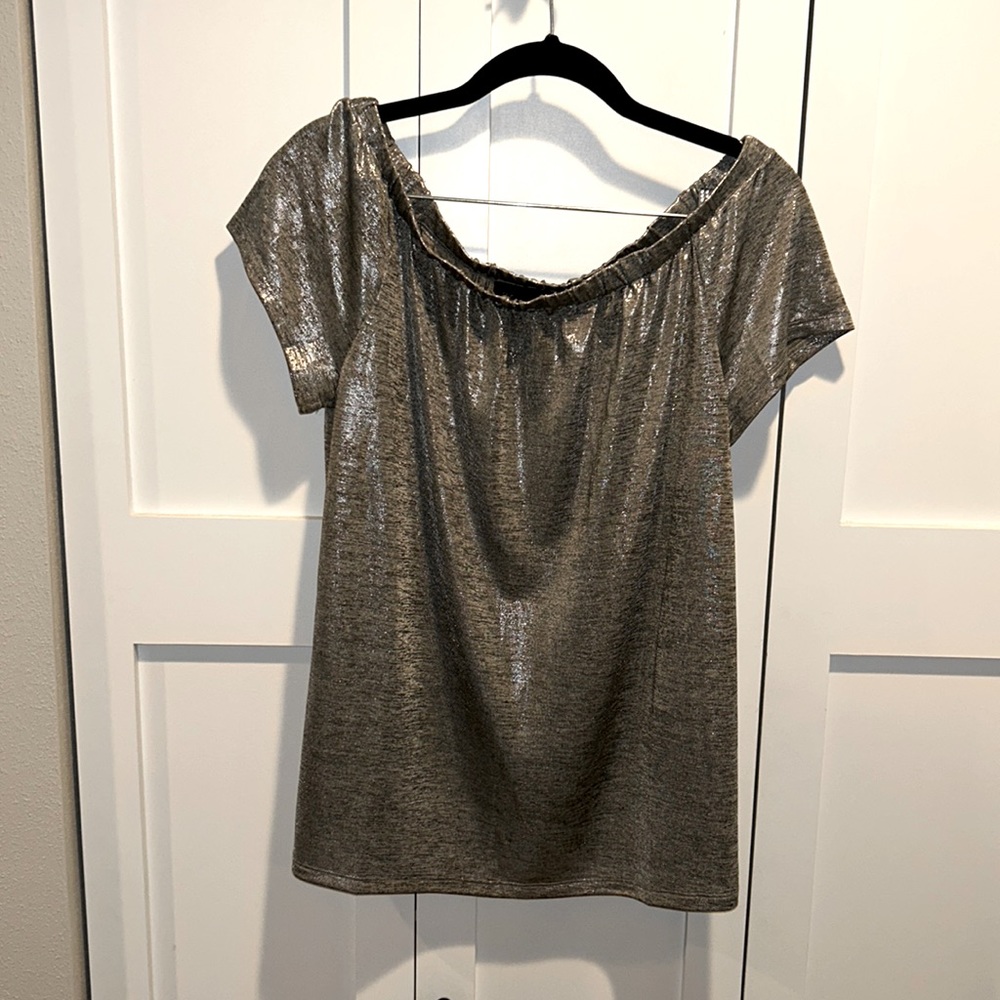 NWT INC short sleeve sliver shimmer blouse Sz M